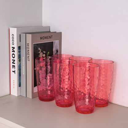 Lunabuddy™ Yalin 20 Ounce Acrylic Drinking Glasses, Reusable Plastic Tumbler, Stackable, BPA-Free, Shatter Proof, Dishwasher Safe, Set of 6 Cups (Red)