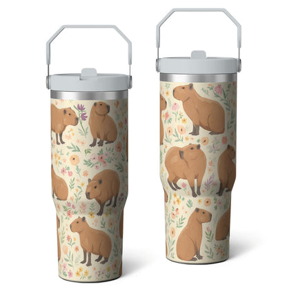 Lunabuddy™ 1pc Capibara 30oz Tumbler with Straw & Handle - Insulated Stainless Steel Cup | Holiday Gift for Man Women (Christmas, Valentine's, Birthday)