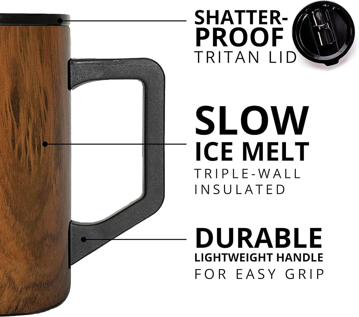 Lunabuddy™ Elemental Summit Insulated Coffee Mug with Lid & Handle, Insulated Vacuum Camp Coffee Cup, Triple Wall Stainless Steel Travel Mug, Hot and Cold Thermal Coffee Tumbler, 16oz - Teakwood