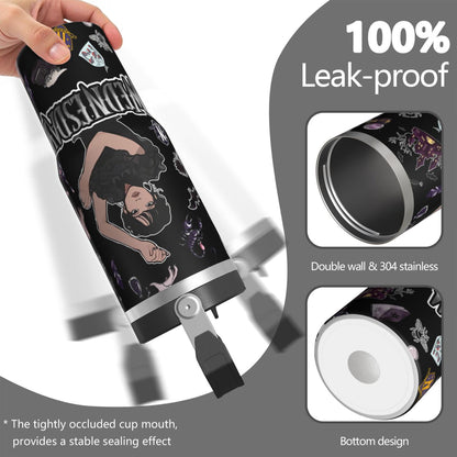 Lunabuddy™ 30oz Wednesday Girl Stainless Steel Tumbler with Lid and Straw,Wednesday Stuff Merchandise Spill Proof Travel Cup Double Wall Vacuum Insulated Coffee Mug with Top Handle Black