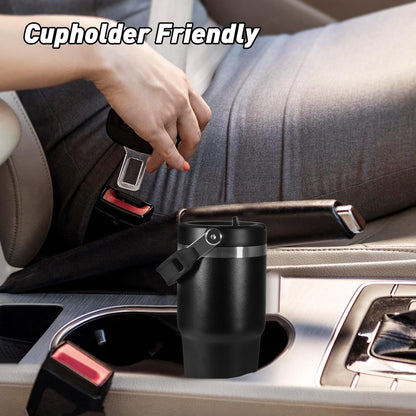 Lunabuddy™ WarmH 20 oz Tumbler with Handle,Insulated Tumbler with Lid and Flip Straw Leak Proof Double Wall Stainless Steel Vacuum Travel Coffee Mug Insulated Water Bottle Thermal Cup, Cupholder Friendly, Black