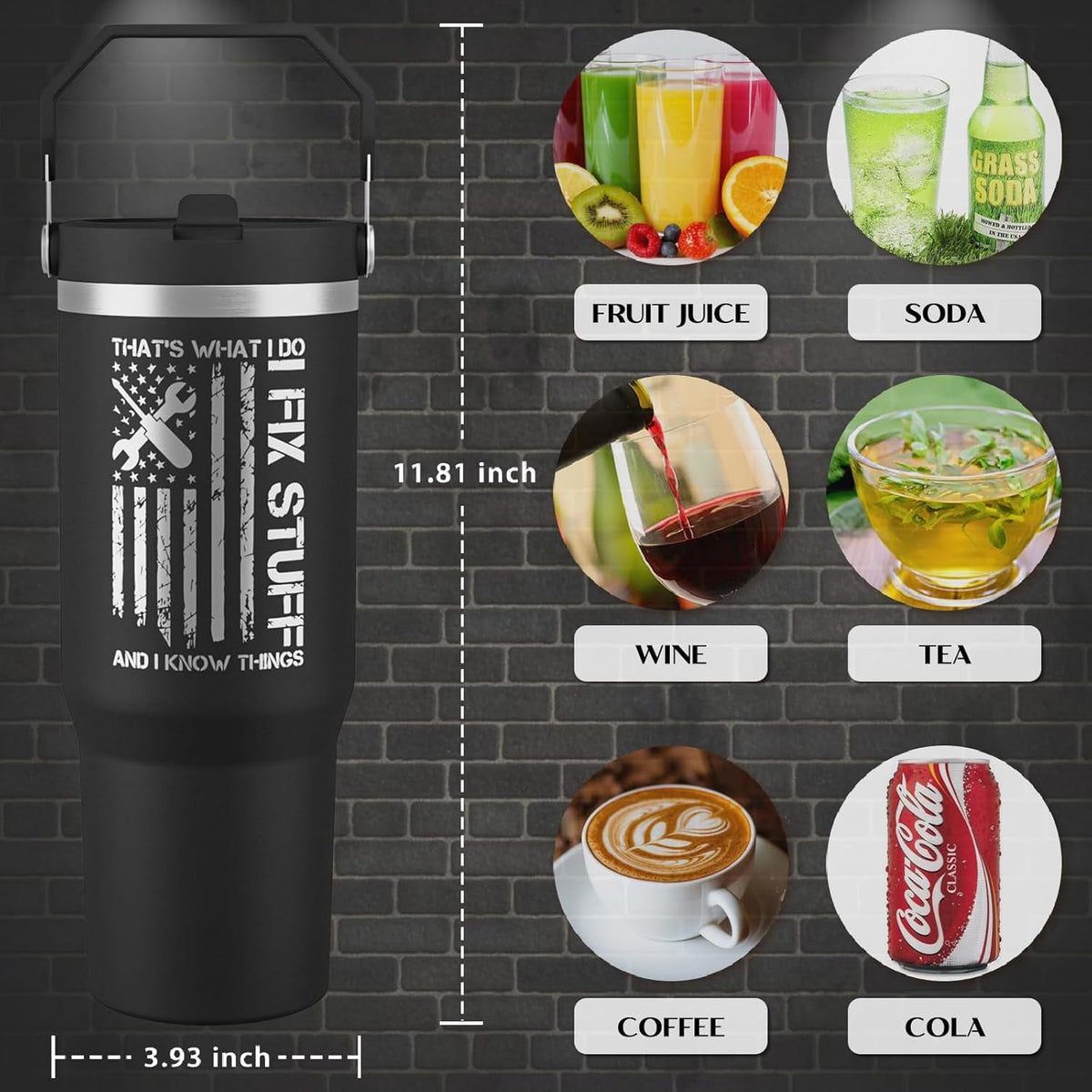 Lunabuddy™ Funny Gifts For Men - That's What I Do I Fix Stuff and I Know Things Cup - 30oz Insulated Tumbler with Handle - Cool Fathers Day,Birthday,Christmas Gifts for Dad,Grandpa,Husband,Uncle