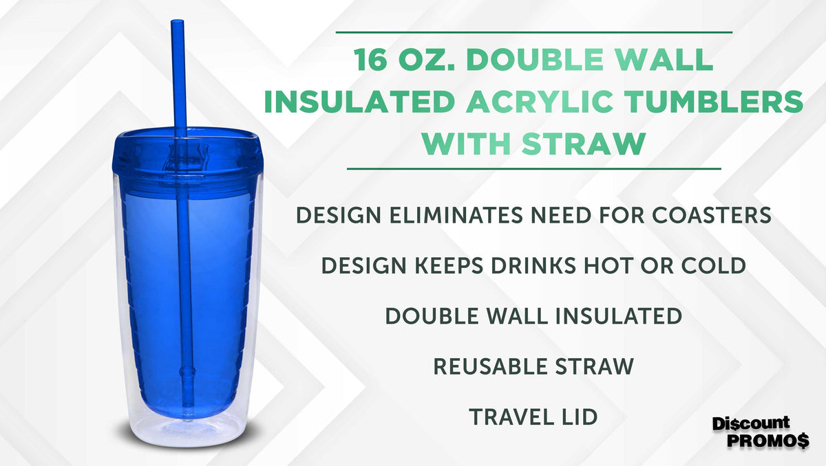 Lunabuddy™ Double Wall Acrylic Tumblers 16 oz. Set of 10, Bulk Pack - BPA Free, Perfect for Iced Coffee, Soda, Other Hot & Cold Beverages - Blue