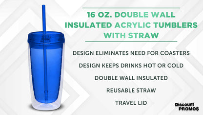 Lunabuddy™ Double Wall Acrylic Tumblers 16 oz. Set of 10, Bulk Pack - BPA Free, Perfect for Iced Coffee, Soda, Other Hot & Cold Beverages - Blue