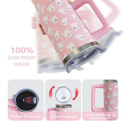 Lunabuddy™ 40 Oz Tumbler with Handle and Straw, Cute Stainless Steel Double Walled Vacuum Insulated Cup, Holiday Gifts for Women Girls