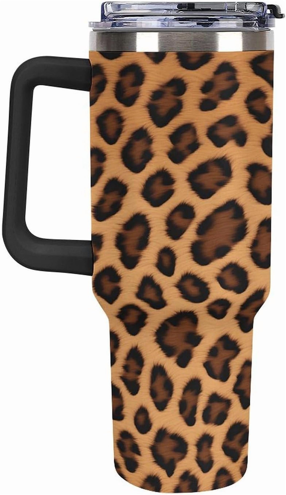 Lunabuddy™ 40oz Insulated Stainless Steel Tumbler with Handle, Abstract Brown Leopard Print Leakproof Water Bottles Travel Mug with Lid And Straw for Water, Iced Tea Or Coffee for Most Car Cup Holder