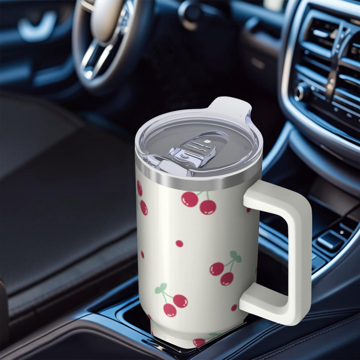 Lunabuddy™ 1pc cherry 40oz Tumbler with Straw & Handle - Insulated Stainless Steel Cup | Holiday Gift for Man Women (Christmas, Valentine's, Birthday)