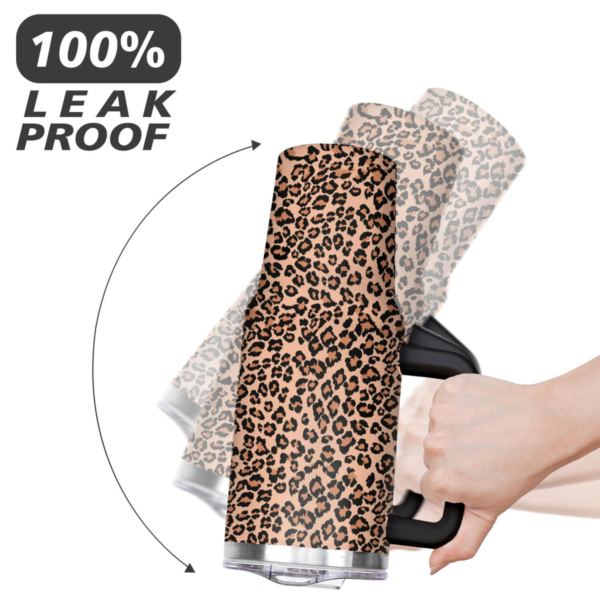 Lunabuddy™ 40oz Fashion Leopard Pattern Stainless Steel Flip Straw Tumbler Spill Proof Travel Cup Double Wall Vacuum Insulated Coffee Mug with Top Handle