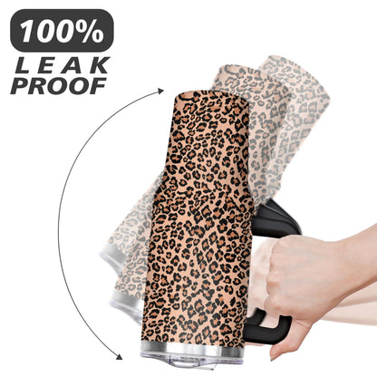 Lunabuddy™ 40oz Fashion Leopard Pattern Stainless Steel Flip Straw Tumbler Spill Proof Travel Cup Double Wall Vacuum Insulated Coffee Mug with Top Handle