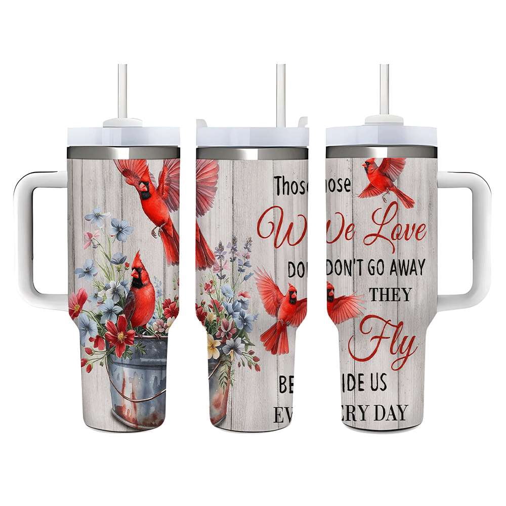 Lunabuddy™ Cardinal Insulated Tumbler with Lid and Straw, Stainless Steel Travel Mug with Handle, Floral Rustic Cardinal Cup, Double Wall Hot Cold Drink Tumbler, Gift for Women & Nature Lovers