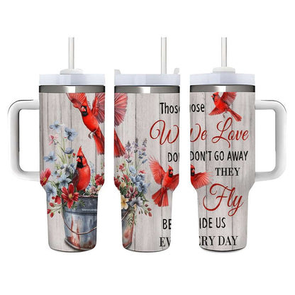 Lunabuddy™ Cardinal Insulated Tumbler with Lid and Straw, Stainless Steel Travel Mug with Handle, Floral Rustic Cardinal Cup, Double Wall Hot Cold Drink Tumbler, Gift for Women & Nature Lovers