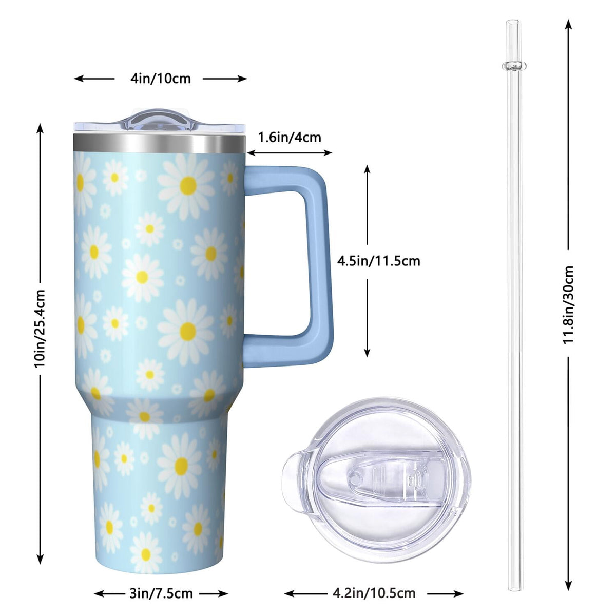 Lunabuddy™ 1pc daisy 40oz Tumbler with Straw & Handle - Insulated Stainless Steel Cup | Holiday Gift for Man Women (Christmas, Valentine's, Birthday)