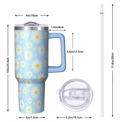 Lunabuddy™ 1pc daisy 40oz Tumbler with Straw & Handle - Insulated Stainless Steel Cup | Holiday Gift for Man Women (Christmas, Valentine's, Birthday)