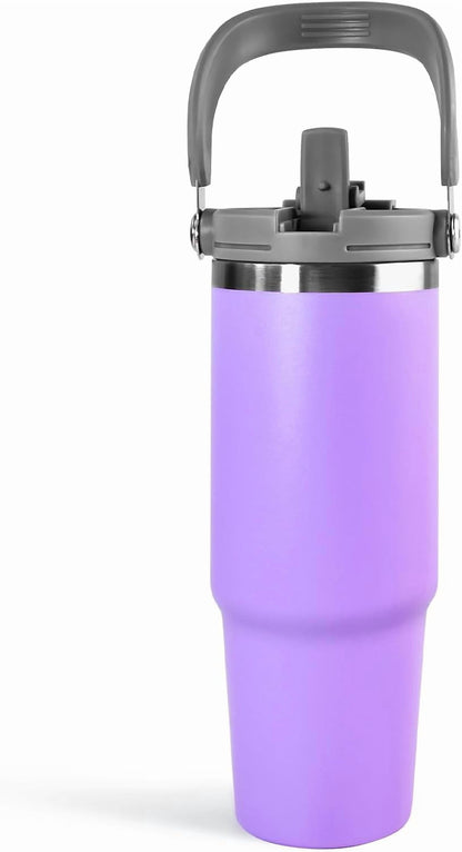 Lunabuddy™ WarmH 20 oz Tumbler with Handle,Insulated Tumbler with Lid and Flip Straw Leak Proof Double Wall Stainless Steel Vacuum Travel Coffee Mug Insulated Water Bottle Thermal Cup, Cupholder Friendly, Black