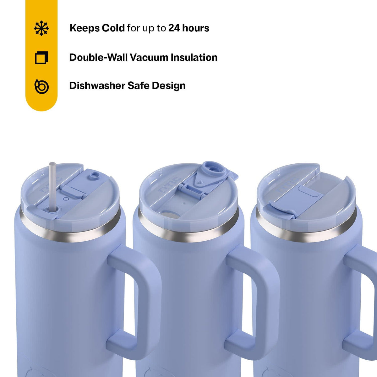 Lunabuddy™ 64 oz Ceramic Lined Road Trip Tumbler with Handle and Leak-Resistant Straw Lid, Periwinkle