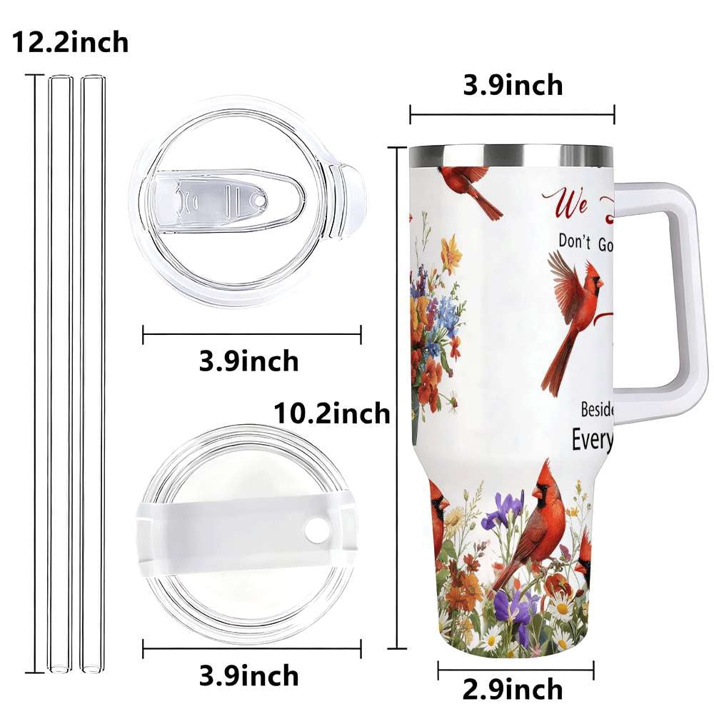 Lunabuddy™ Cardinal Bird Floral Insulated Tumbler with Lid and Straw, Stainless Steel Travel Mug with Handle, Wildflower Spring Art Design