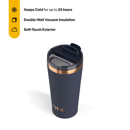 Lunabuddy™ 18 oz Ceramic Lined Insulated Happy Hour Pint Tumbler, Leak Resistant Lid, Soft-Touch Exterior, Dark Midnight Dust