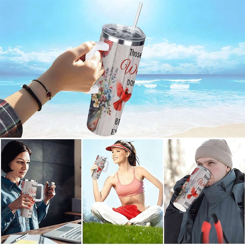 Lunabuddy™ Cardinal Insulated Tumbler with Lid and Straw, Stainless Steel Travel Mug with Handle, Floral Rustic Cardinal Cup, Double Wall Hot Cold Drink Tumbler, Gift for Women & Nature Lovers