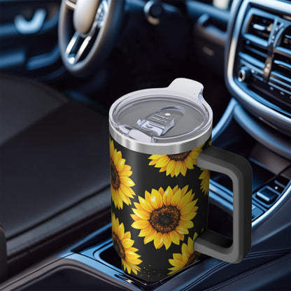 Lunabuddy™ 1pc Sunflower 40oz Tumbler with Straw & Handle - Insulated Stainless Steel Cup | Holiday Gift for Man Women (Christmas, Valentine's, Birthday)