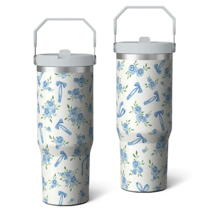 Lunabuddy™ 1pc Bow 30oz Tumbler with Straw & Handle - Insulated Stainless Steel Cup | Holiday Gift for Man Women (Christmas, Valentine's, Birthday)