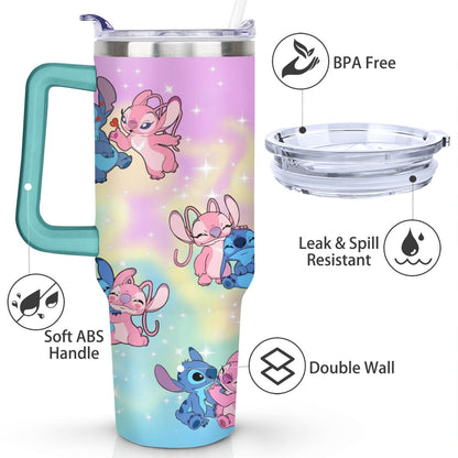 Lunabuddy™ 40oz Cartoon Movie Stainless Steel Tumbler with Lid and Straw,Spill Proof Cartoon Travel Cup for Cartoon Lovers Double Wall Vacuum Insulated Coffee Mug with Handle Greenish-blue
