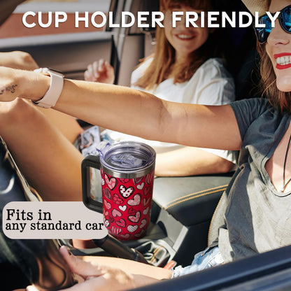 Lunabuddy™ Valentines Day Gifts 40 oz Tumbler with Handle and Straw Lid,Cute Valentine''s Day Gift for Her Women Girlfriend Wife Red Love Hearts Vacuum Insulated Leak Proof Stainless Steel Coffee Cup Mug