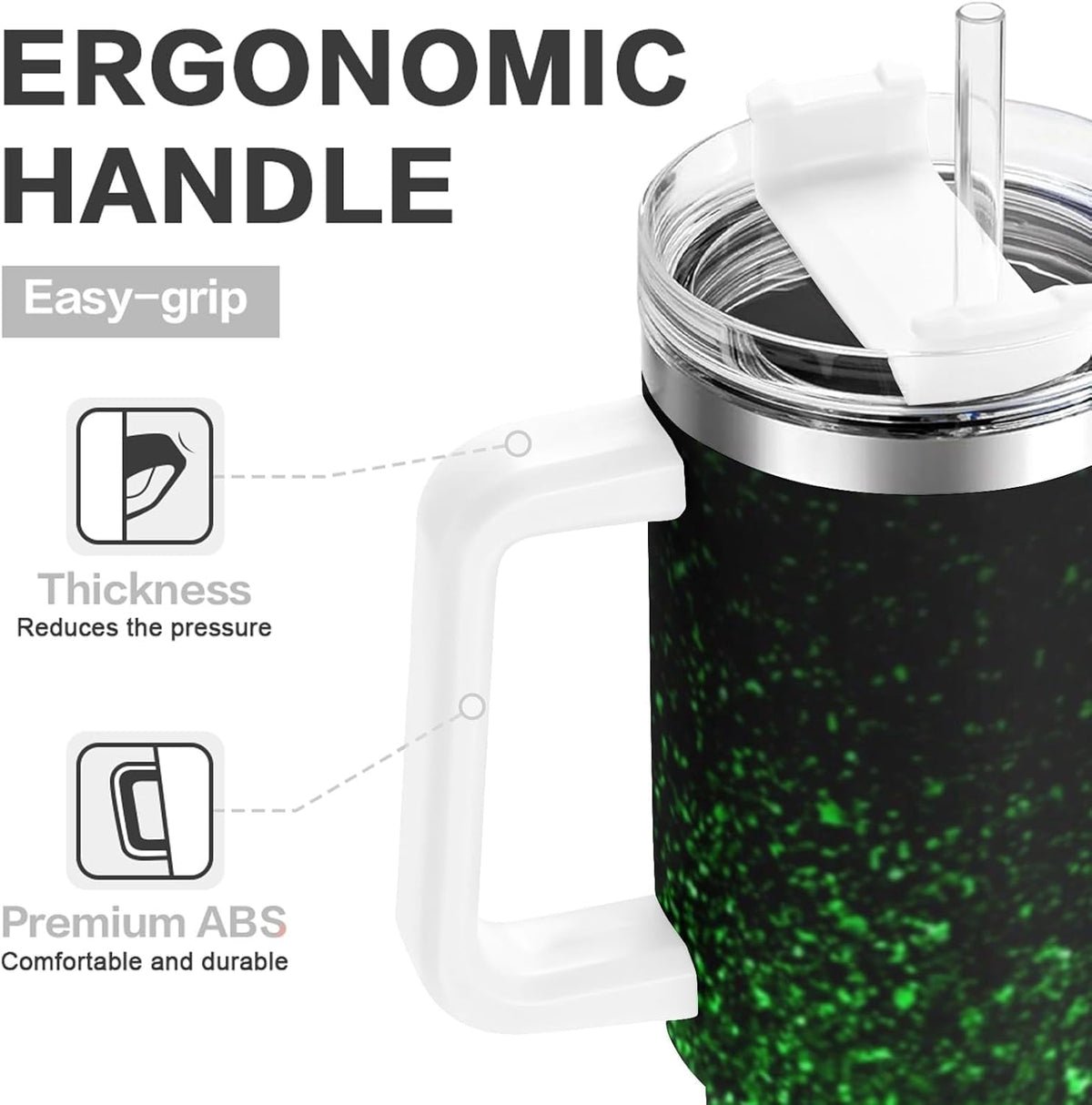 Lunabuddy™ Ombre Leopard Glitter 40 oz Insulated Double Wall Stainless Steel Tumbler with Handle and Straw, Lid, Large Travel Mug Fits in Cup Holder, Cup Gift for Women(Green)