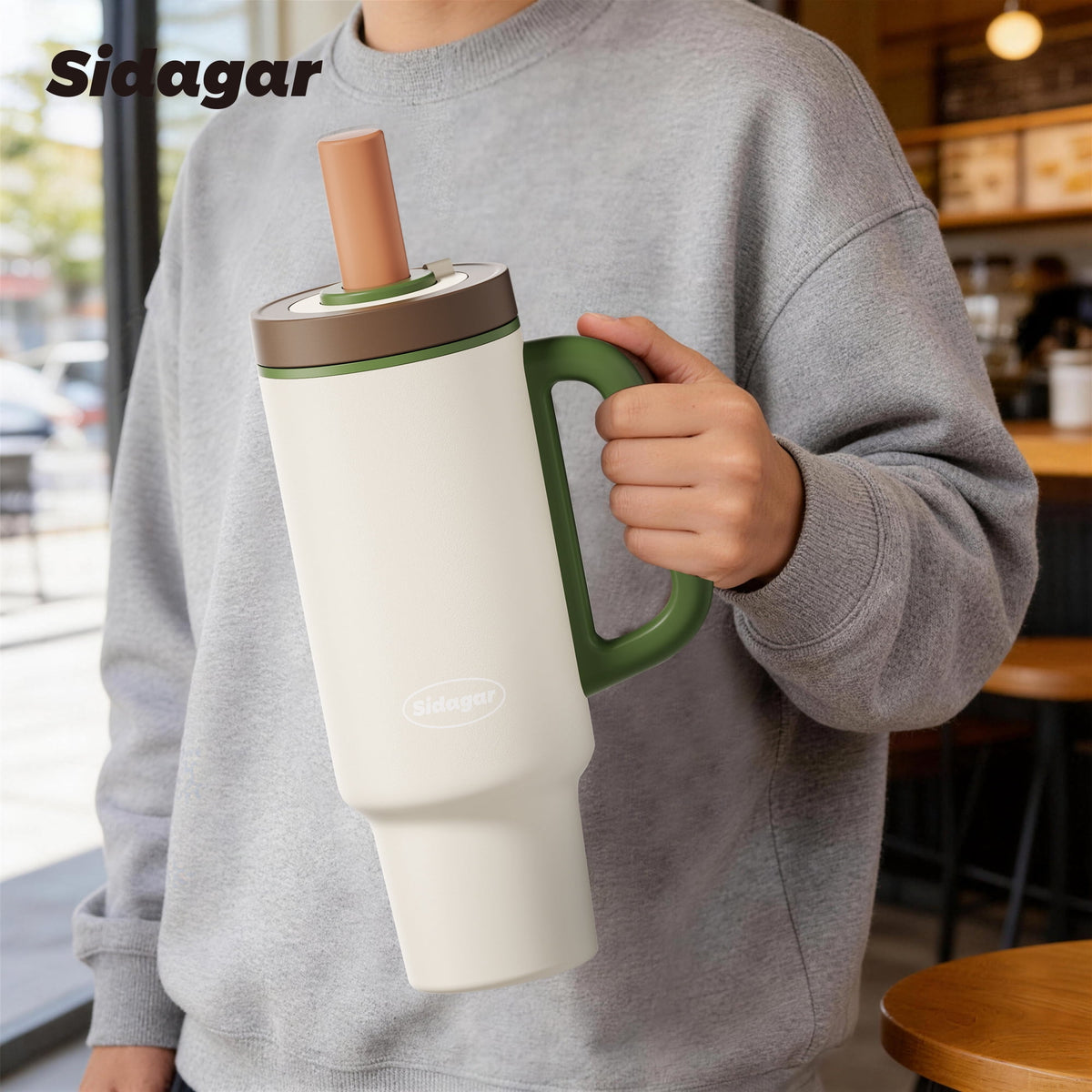 Lunabuddy™ 36 oz Stainless Steel Vacuum Insulated Ceramic Lined Tumbler, Cream Sprout White