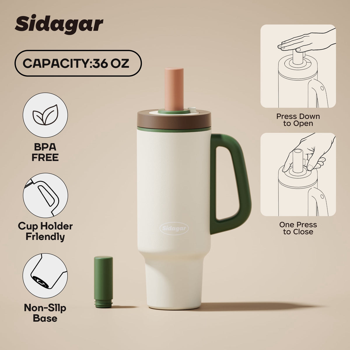 Lunabuddy™ 36 oz Stainless Steel Vacuum Insulated Ceramic Lined Tumbler, Cream Sprout White