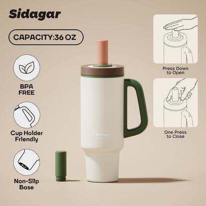 Lunabuddy™ 36 oz Stainless Steel Vacuum Insulated Ceramic Lined Tumbler, Cream Sprout White