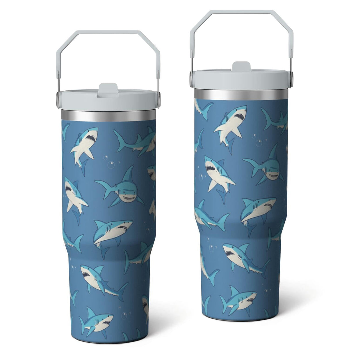 Lunabuddy™ 1pc shark 30oz Tumbler with Straw & Handle - Insulated Stainless Steel Cup | Holiday Gift for Man Women (Christmas, Valentine's, Birthday)