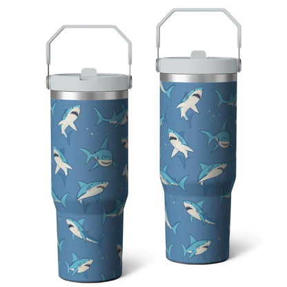 Lunabuddy™ 1pc shark 30oz Tumbler with Straw & Handle - Insulated Stainless Steel Cup | Holiday Gift for Man Women (Christmas, Valentine's, Birthday)